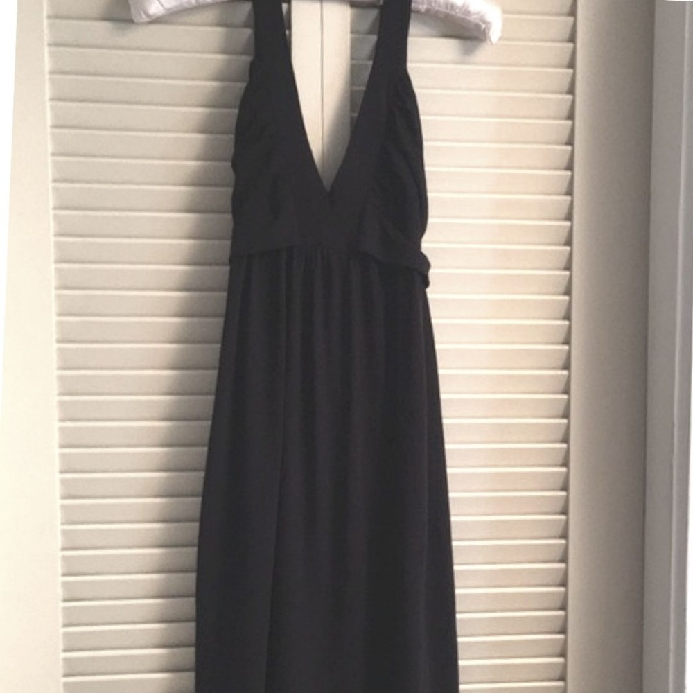Black jersey mini maxi halter dress